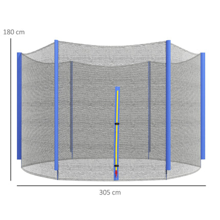 10ft Trampoline Replacement Net with 6 Pole Covers and Zipped Entrance - Blue