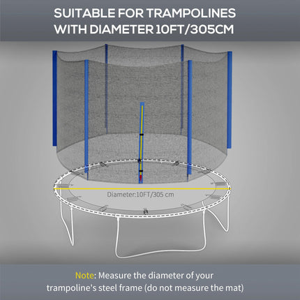10ft Trampoline Replacement Net with 6 Pole Covers and Zipped Entrance - Blue