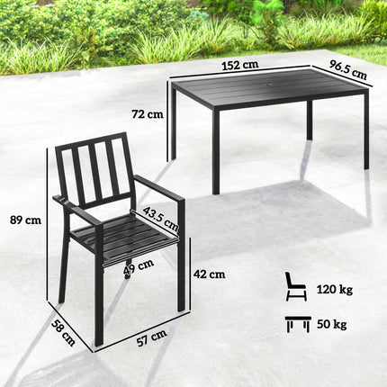 7 Piece Garden Dining Set with Metal Table & Stackable Chairs - Black