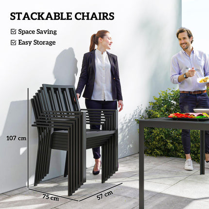 7 Piece Garden Dining Set with Metal Table & Stackable Chairs - Black