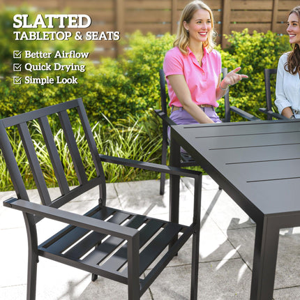 7 Piece Garden Dining Set with Metal Table & Stackable Chairs - Black