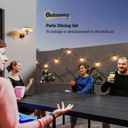 7 Piece Garden Dining Set with Metal Table & Stackable Chairs - Black
