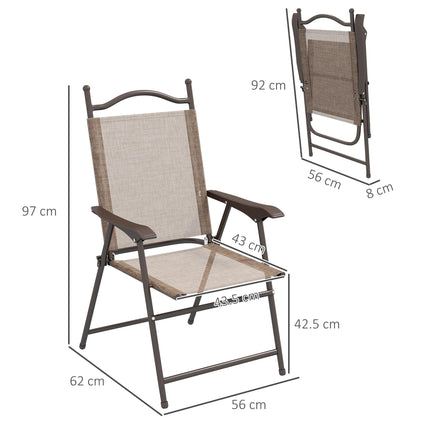 Set of Two Folding Garden Chairs, with Fabric Mesh Seats - Mixed Brown