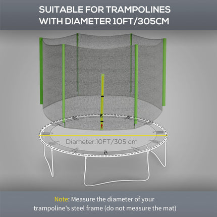 10ft Trampoline Replacement Net with 6 Plastic Pole Covers and Zipped Entrance - Green
