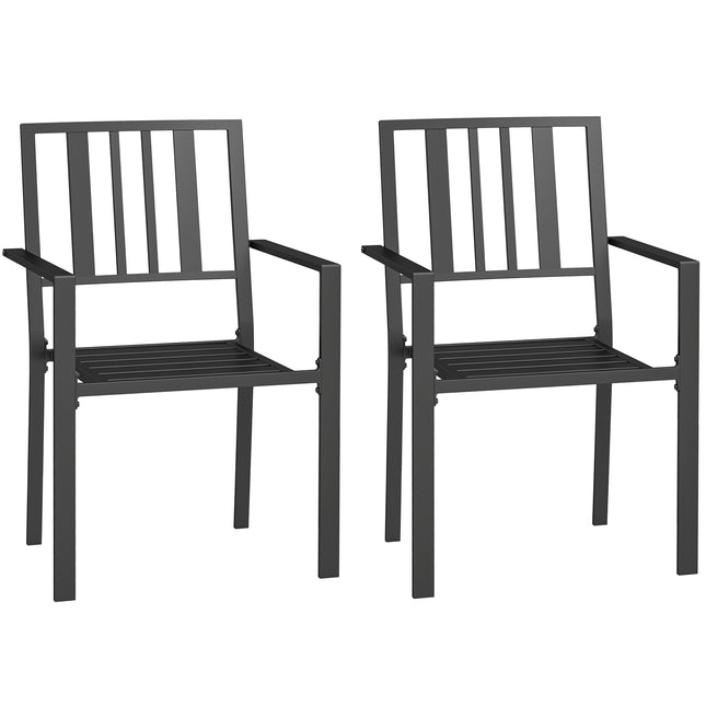 Set of 2 Metal Slatted Patio Dining Chairs - Black