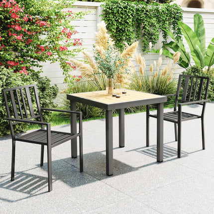 Set of 2 Metal Slatted Patio Dining Chairs - Black