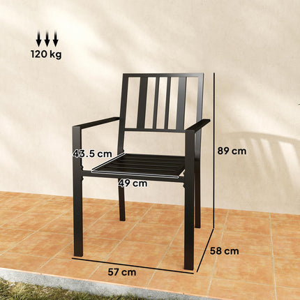 Set of 2 Metal Slatted Patio Dining Chairs - Black