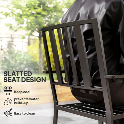 Set of 2 Metal Slatted Patio Dining Chairs - Black