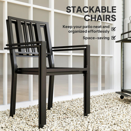 Set of 2 Metal Slatted Patio Dining Chairs - Black