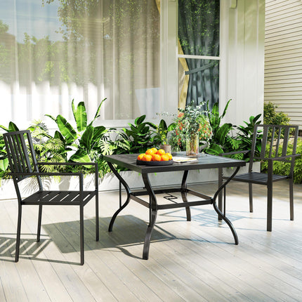 Set of 2 Metal Slatted Patio Dining Chairs - Black