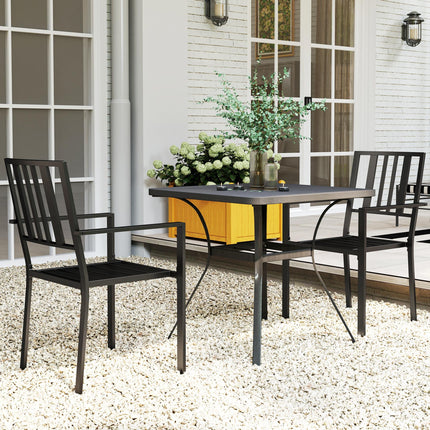 Set of 2 Metal Slatted Patio Dining Chairs - Black