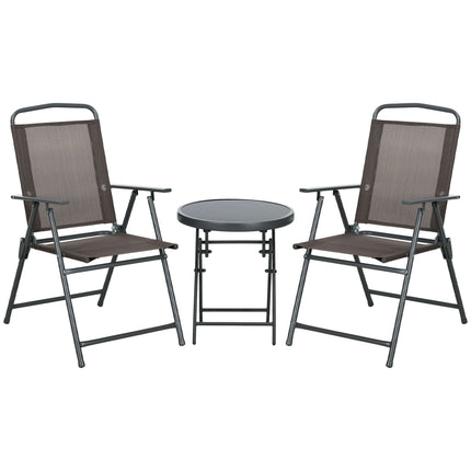 3 Piece Outdoor Bistro Set with Foldable Armchairs and Glass Table - Brown
