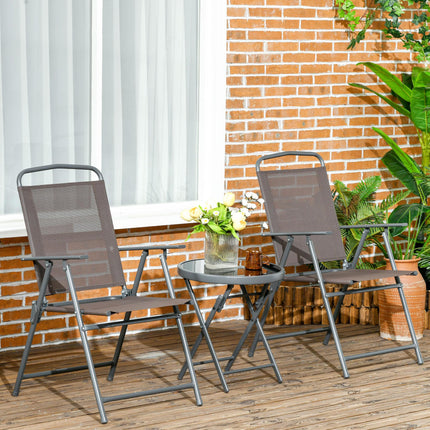 3 Piece Outdoor Bistro Set with Foldable Armchairs and Glass Table - Brown