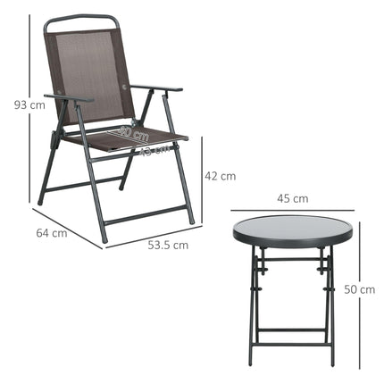 3 Piece Outdoor Bistro Set with Foldable Armchairs and Glass Table - Brown