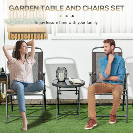 3 Piece Outdoor Bistro Set with Foldable Armchairs and Glass Table - Brown