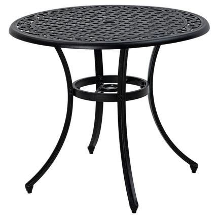 90cm Round Cast Aluminium Outdoor Dining Table with Parasol Hole for 2-4 - Black