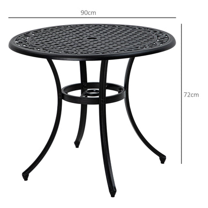 90cm Round Cast Aluminium Outdoor Dining Table with Parasol Hole for 2-4 - Black