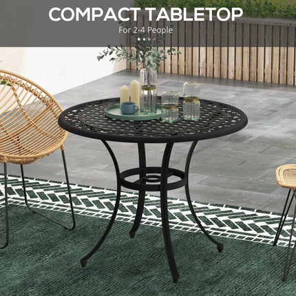 90cm Round Cast Aluminium Outdoor Dining Table with Parasol Hole for 2-4 - Black