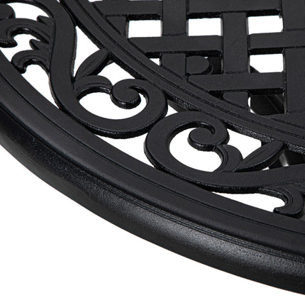 90cm Round Cast Aluminium Outdoor Dining Table with Parasol Hole for 2-4 - Black