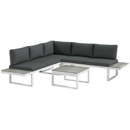 4-Piece Patio Garden Set with 5-Level Reclining Corner Sofa, Loveseats, Coffee Table & Cushions - White