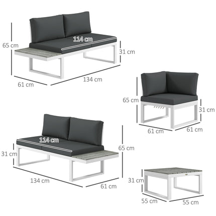 4-Piece Patio Garden Set with 5-Level Reclining Corner Sofa, Loveseats, Coffee Table & Cushions - White