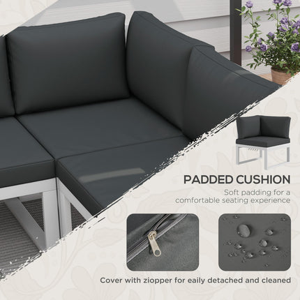4-Piece Patio Garden Set with 5-Level Reclining Corner Sofa, Loveseats, Coffee Table & Cushions - White
