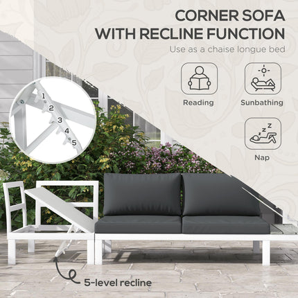 4-Piece Patio Garden Set with 5-Level Reclining Corner Sofa, Loveseats, Coffee Table & Cushions - White