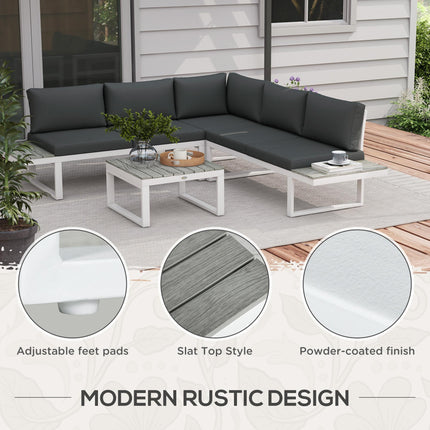 4-Piece Patio Garden Set with 5-Level Reclining Corner Sofa, Loveseats, Coffee Table & Cushions - White