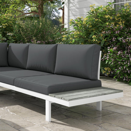 4-Piece Patio Garden Set with 5-Level Reclining Corner Sofa, Loveseats, Coffee Table & Cushions - White