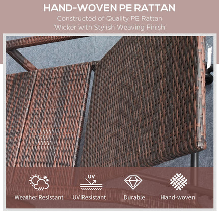 Rattan Outdoor Sun Lounger with Adjustable Backrest and Wheels - Brown