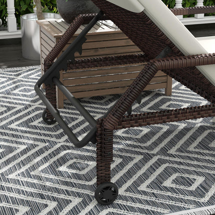 Rattan Outdoor Sun Lounger with Adjustable Backrest and Wheels - Brown