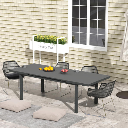6-8 Seater Extending Aluminium Garden Table with Tempered Glass Top - Charcoal Grey