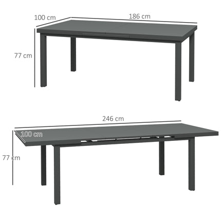 6-8 Seater Extending Aluminium Garden Table with Tempered Glass Top - Charcoal Grey