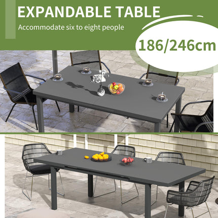 6-8 Seater Extending Aluminium Garden Table with Tempered Glass Top - Charcoal Grey