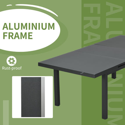 6-8 Seater Extending Aluminium Garden Table with Tempered Glass Top - Charcoal Grey
