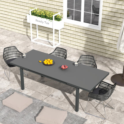 6-8 Seater Extending Aluminium Garden Table with Tempered Glass Top - Charcoal Grey