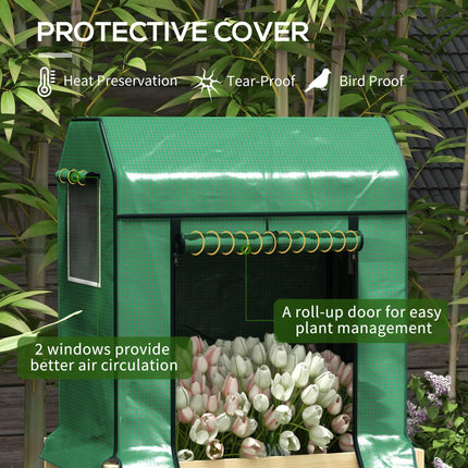 Wooden Raised Garden Bed 80x53cm with PE Greenhouse Cover and Liner - Natural Wood & Green