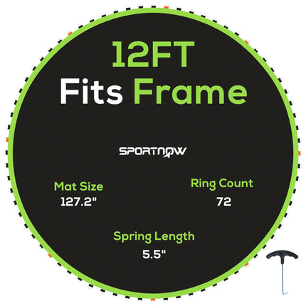 Replacement 12ft Trampoline Mat with 72 V-Hooks and Spring Pull Tool for 14cm Springs - Green
