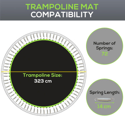 Replacement 12ft Trampoline Mat with 72 V-Hooks and Spring Pull Tool for 14cm Springs - Green