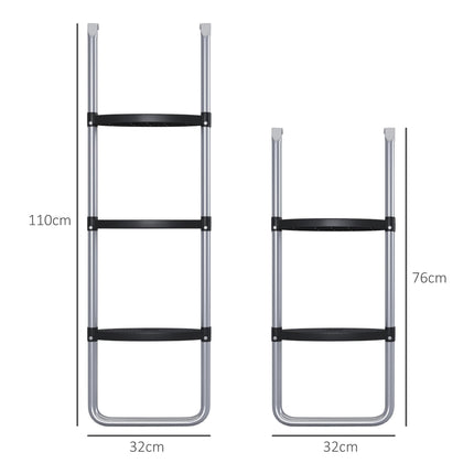 Galvanised Steel 2-3 Step Trampoline Ladder for 6-16ft Trampolines - Silver Tone