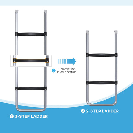 Galvanised Steel 2-3 Step Trampoline Ladder for 6-16ft Trampolines - Silver Tone
