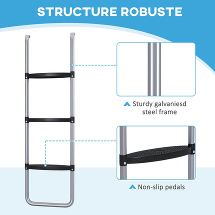 Galvanised Steel 2-3 Step Trampoline Ladder for 6-16ft Trampolines - Silver Tone