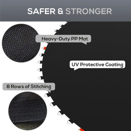 Replacement 8ft Trampoline Mat with Spring Pull Tool and 42 V-Hooks for 14cm Springs - Black