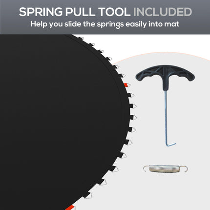 Replacement 8ft Trampoline Mat with Spring Pull Tool and 42 V-Hooks for 14cm Springs - Black
