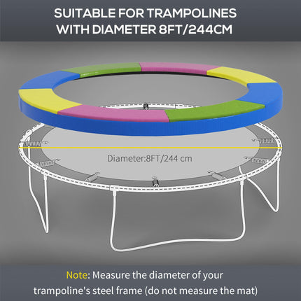 8FT Trampoline Spring Cover Replacement Pad with Elastic Cord - Multi-Coloured