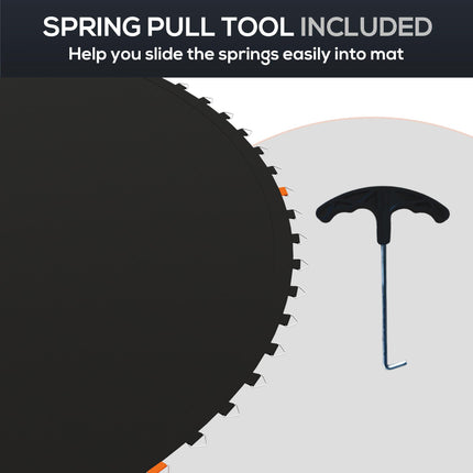 12ft Replacement Trampoline Mat with 72 V-Hooks and Spring Pull Tool for 14cm Springs - Black