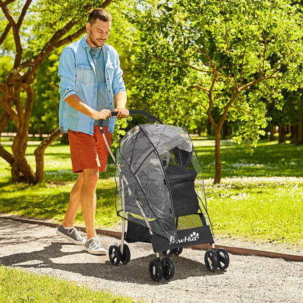 3-in-1 Detachable Pet Stroller with Rain Cover, Foldable Carry Bag, Universal Wheels & Brake - Black and Gold Tone