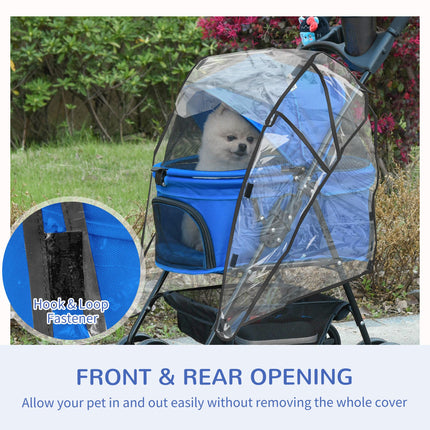 Dog Stroller with Rain Cover, One-Click Fold Pushchair with EVA Wheels, Brake, Adjustable Canopy & Safety Leash - Blue