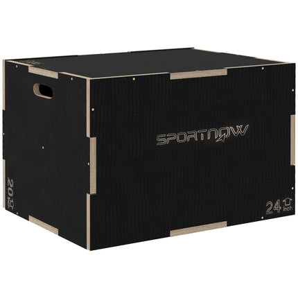 3 Piece Adjustable Wooden Step Up Box Set for Home Gym - Black