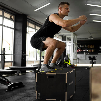 3 Piece Adjustable Wooden Step Up Box Set for Home Gym - Black